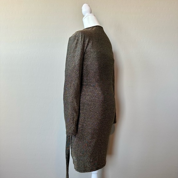 SHEIN Gold Metallic Faux Wrap Dress - Picture 7 of 9